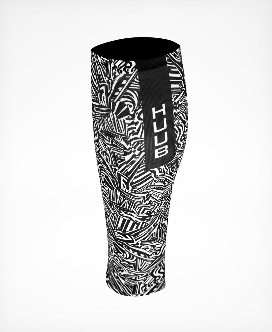 HUUB 3:Sixteen Aero Calf Sleeve Black White, pair, patented Aero-Bridge tech, Sub7 Sub8, up to 12W saved.