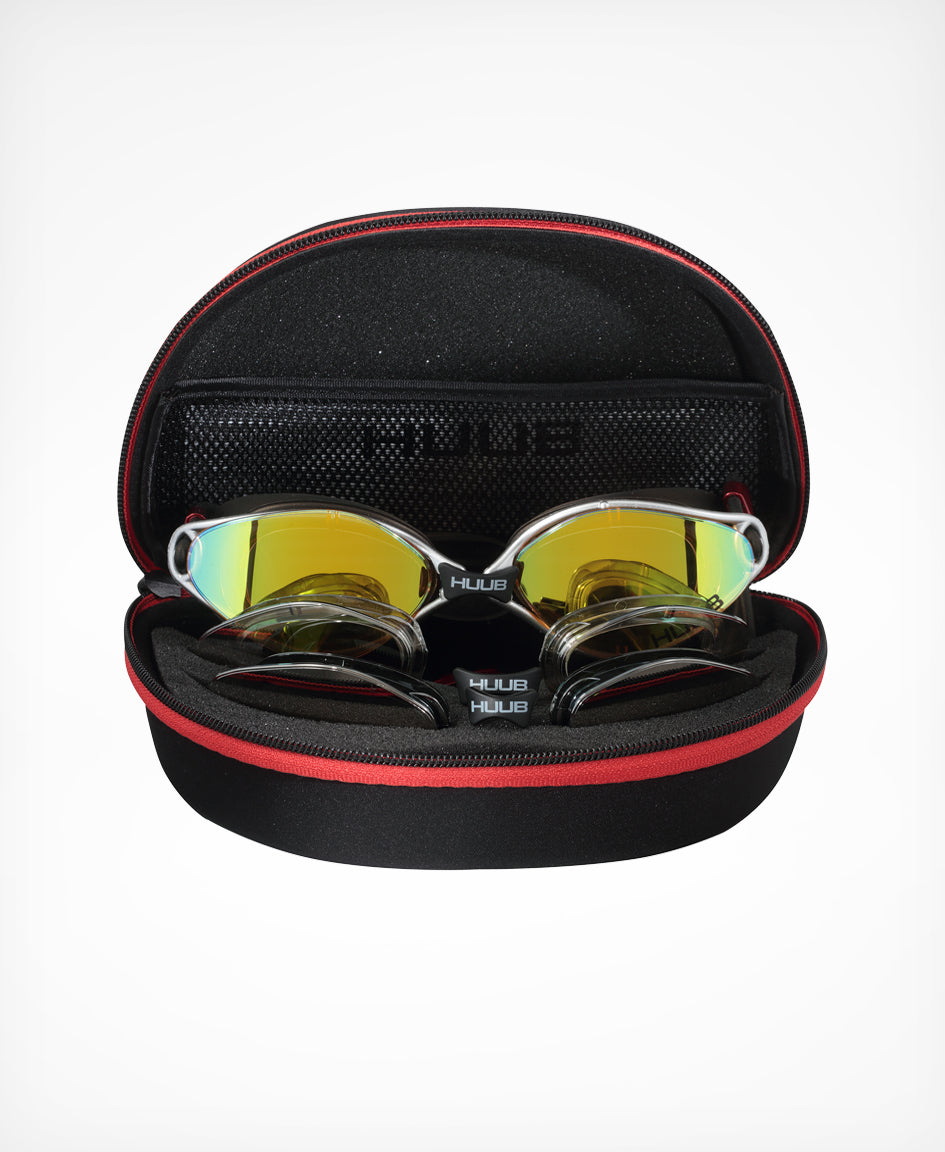 HUUB Altair Swim Goggle Black/Bronze – mirrored interchangeable lenses, custom fit, premium case.